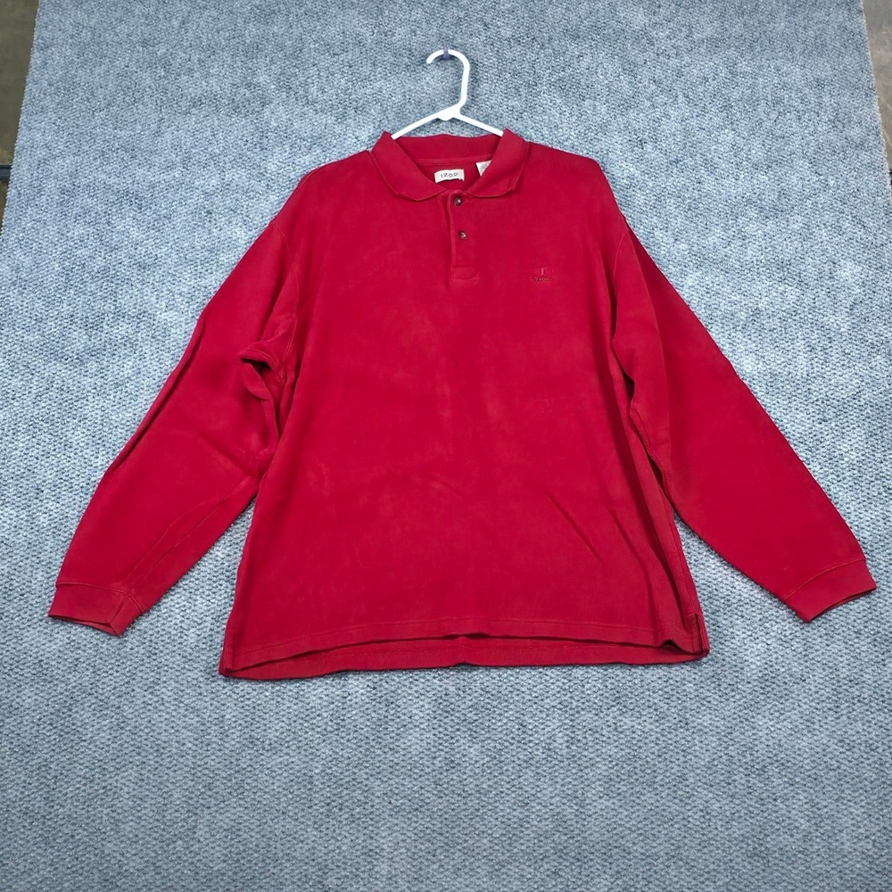 IZOD Men L Polo Shirt Red Long Sleeve Ribbed Cotton Embroidered Logo